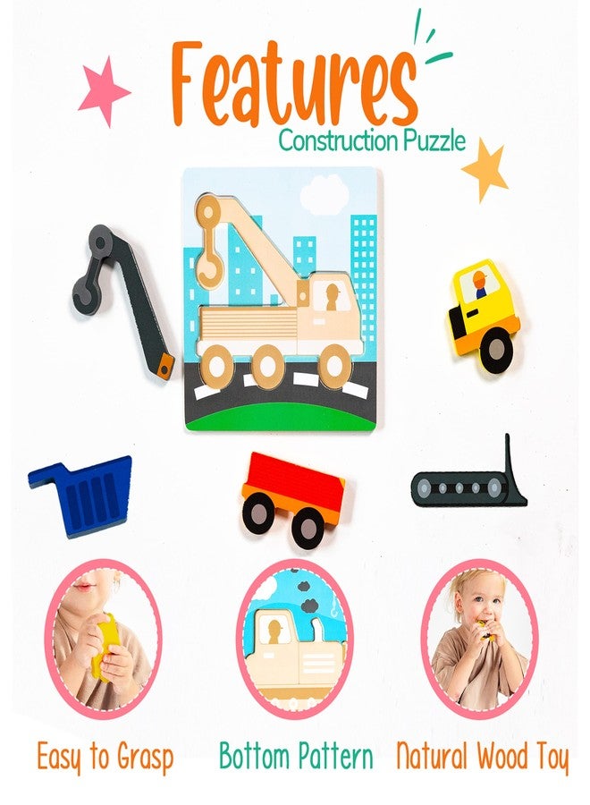 Klevly 6 PK Construction Wooden Toddler Puzzles Ages 2-4 | Wooden Puzzles for Toddlers 1-3 | Montessori Toys for 2 Year Old | Learning for 2+ Year Olds - Image 3